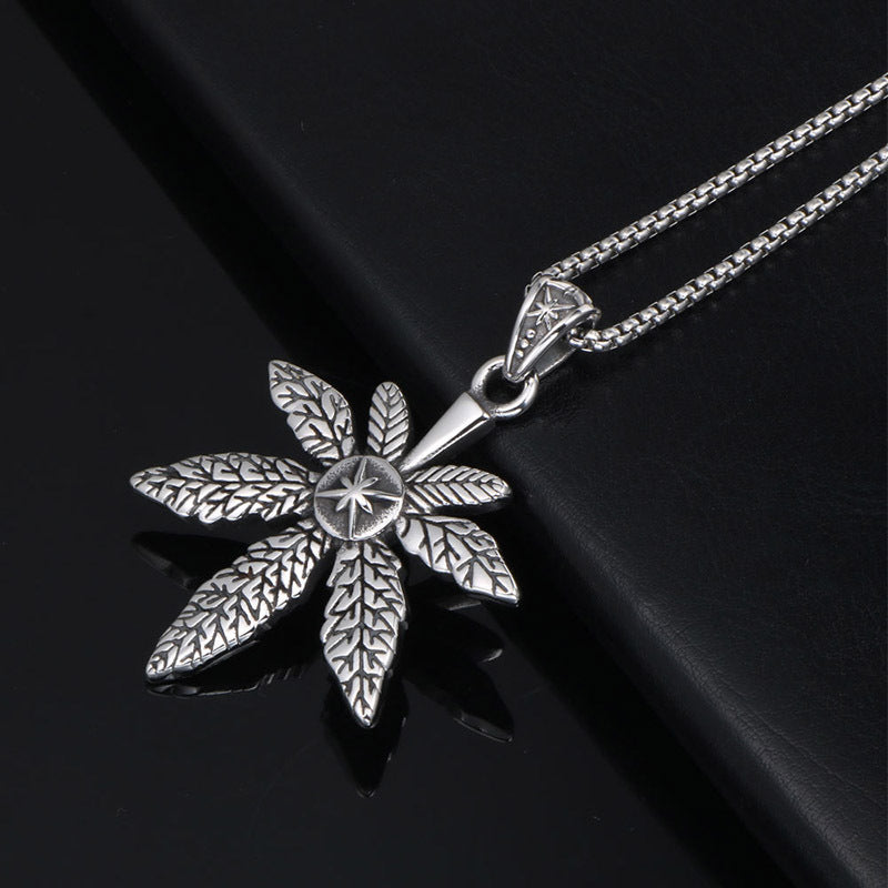 Trendy Titanium Steel Maple Leaf Pendant Necklace for Men - Street Fashion Rock Accessories