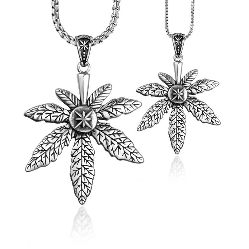 Trendy Titanium Steel Maple Leaf Pendant Necklace for Men - Street Fashion Rock Accessories