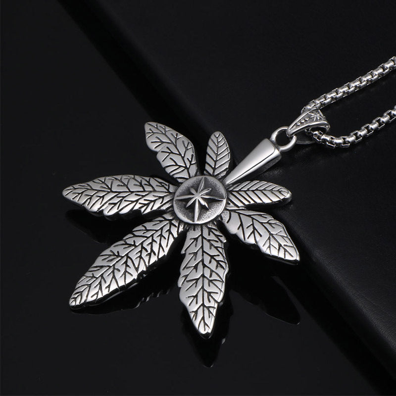 Trendy Titanium Steel Maple Leaf Pendant Necklace for Men - Street Fashion Rock Accessories