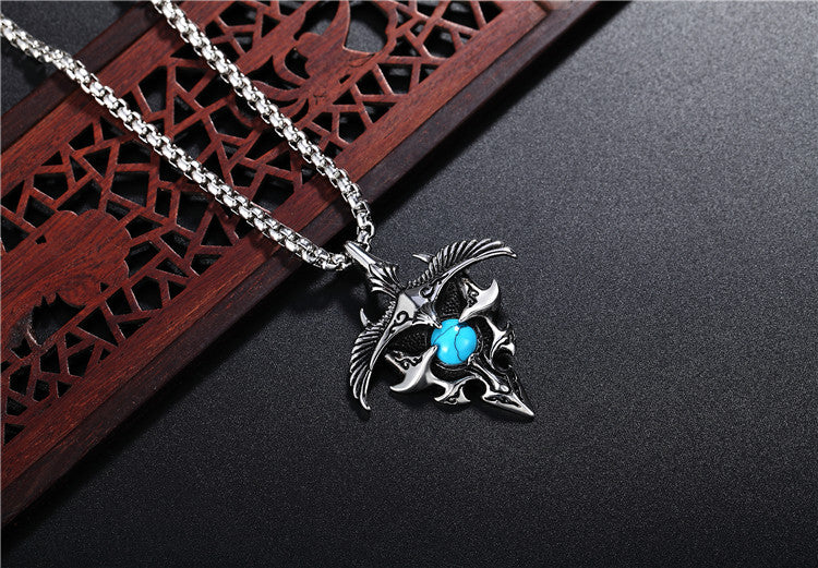 Planderful Gothic Eagle Turquoise Pendant Titanium Steel Unisex Necklace For Men Women Protection Charm