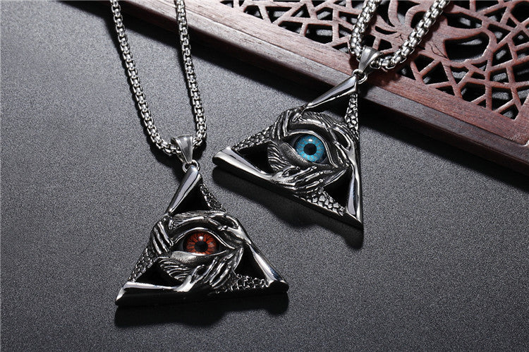 Triangular Eye Masonic Pendant Titanium Steel Unisex Necklace For Men Protection Symbol Planderful
