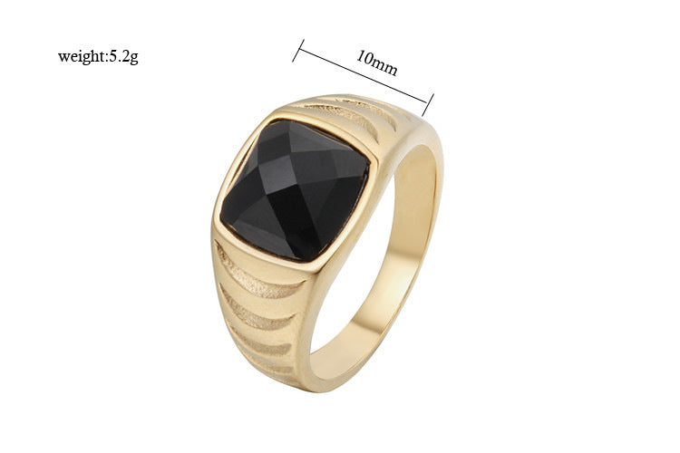 Planderful Unisex Black Stone Titanium Steel Ring for Men and Women with Protective Statement