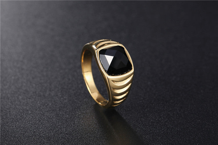 Planderful Unisex Black Stone Titanium Steel Ring for Men and Women with Protective Statement