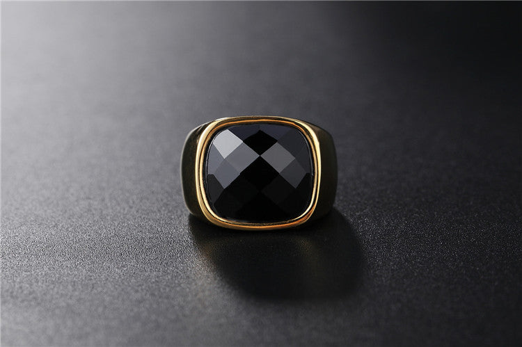 Planderful Unisex Titanium Steel Ring With Black Stone For Men And Women Everyday Genie Collection