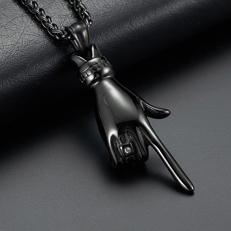 Hipster Necklace Hip-Hop Rap Vertical Finger Titanium Steel Pendant