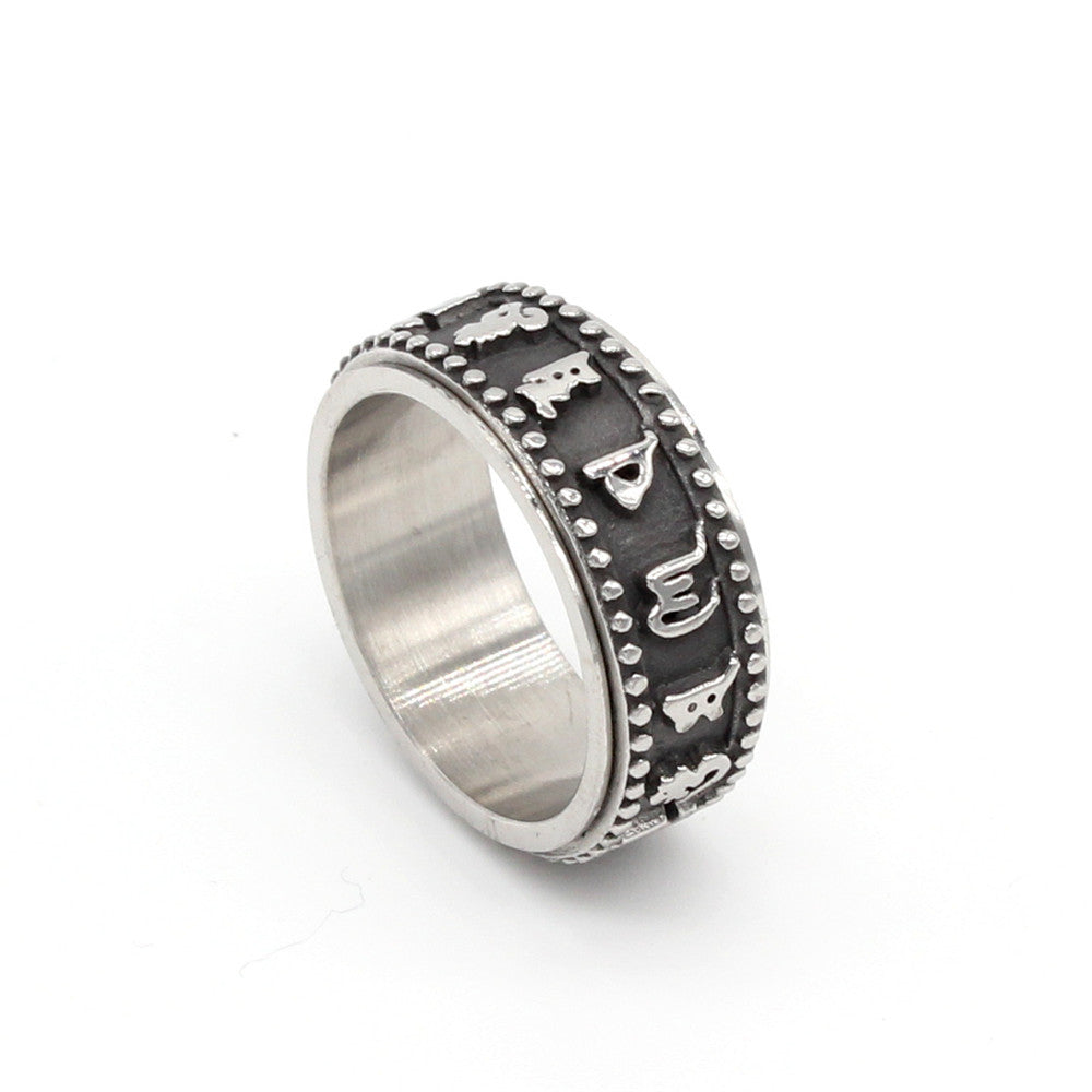 Planderful Titanium Steel Ring With Six Character Mantra For Auspicious Protection Unisex Everyday Genie