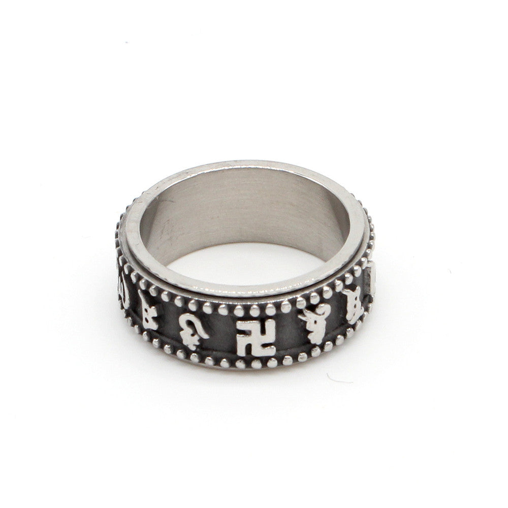 Planderful Titanium Steel Ring With Six Character Mantra For Auspicious Protection Unisex Everyday Genie
