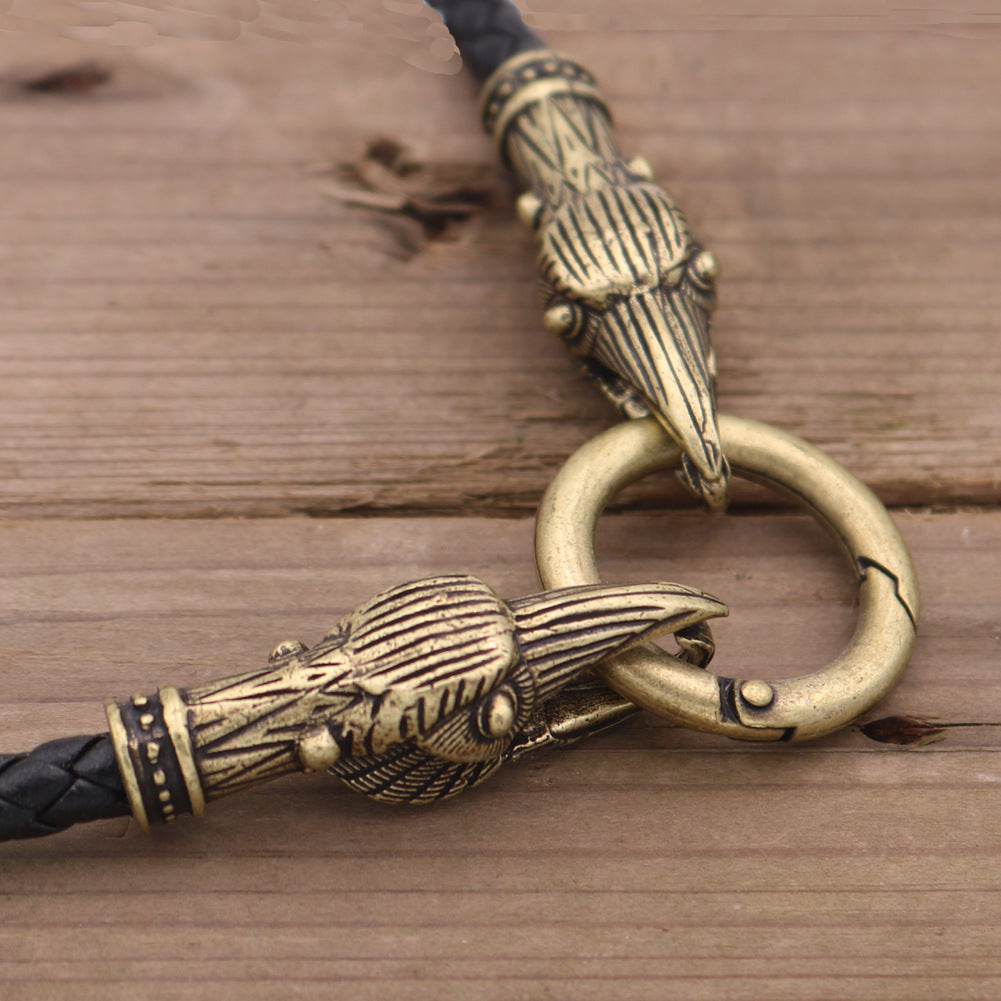 Double Crow Head Alloy Necklace Inspired by Nordic Mythology