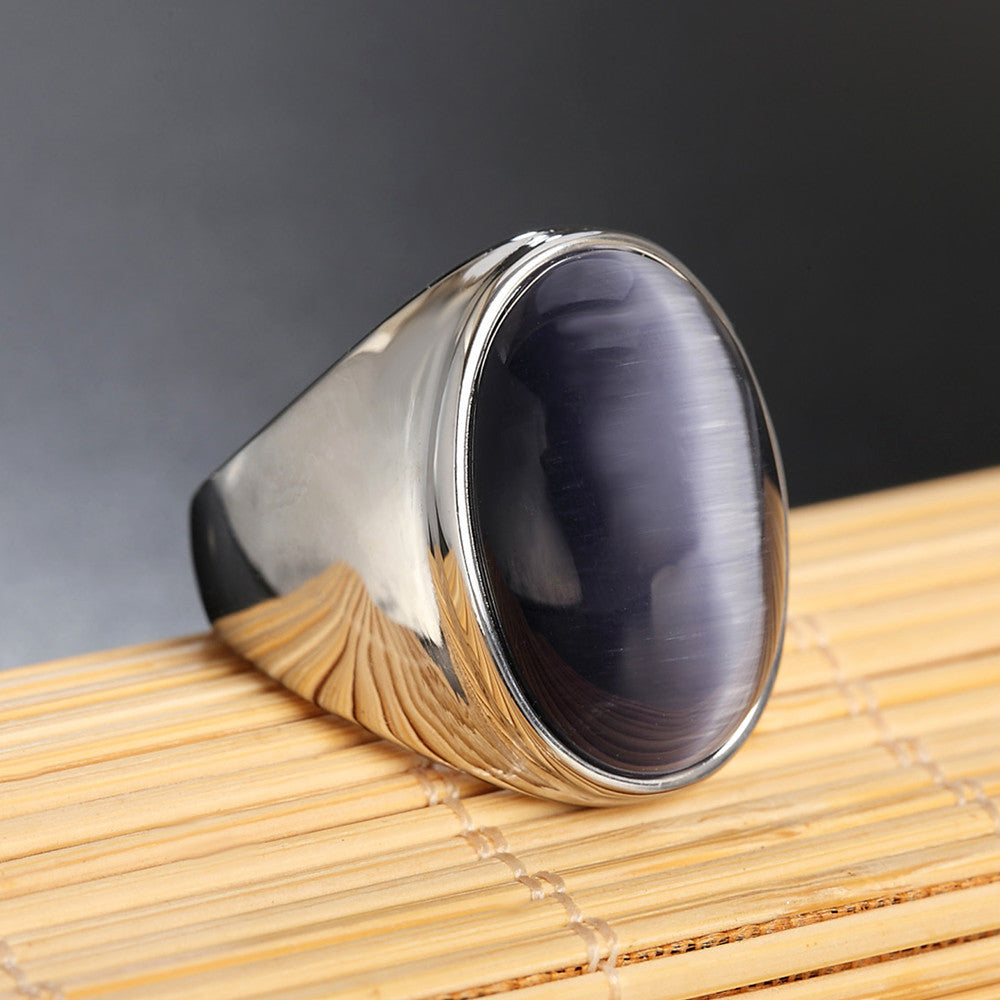 Planderful Oval Opal Ring Unisex Titanium Steel Durable Retro Style For Men And Women