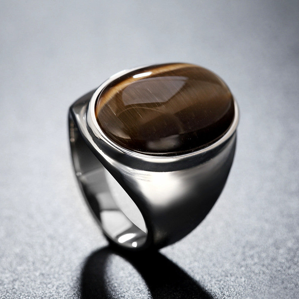 Planderful Oval Opal Ring Unisex Titanium Steel Durable Retro Style For Men And Women