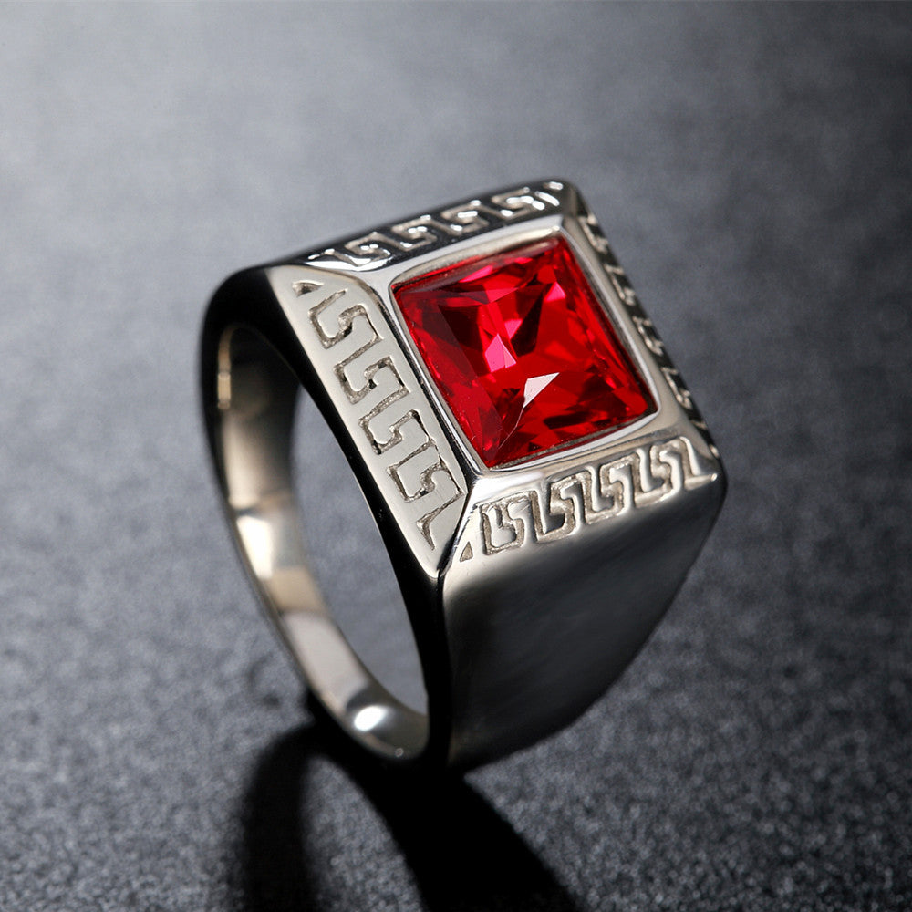 Planderful Great Wall Pattern Titanium Ring For Men Unisex Durable Zircon Statement Jewelry