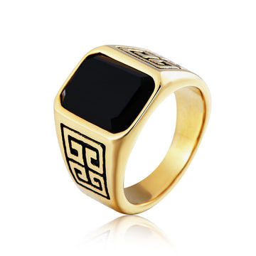 Agate Gemstone Ring For Men Unisex Durable Titanium Steel Great Wall Pattern Planderful