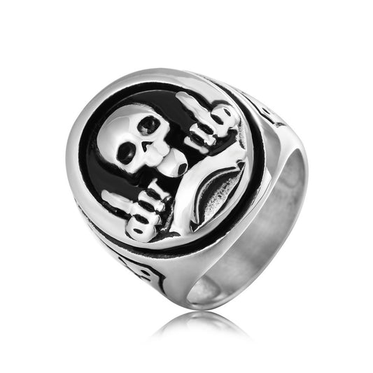 Halloween Middle Finger Skull Titanium Steel Ring for Men
