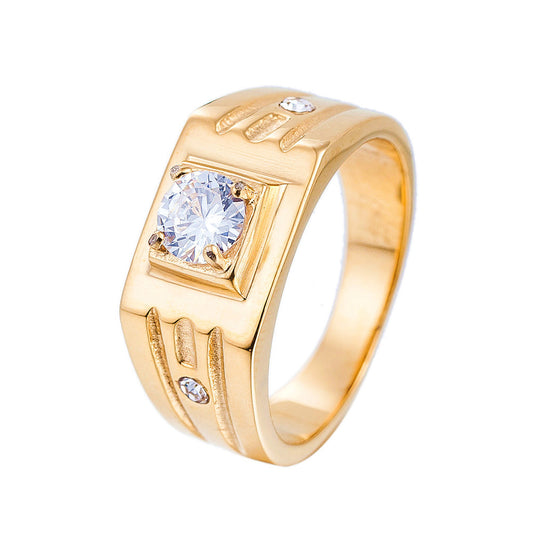 Simplified Titanium Steel Zircon Wedding Ring