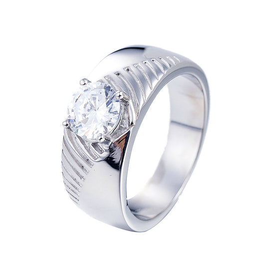 Korean Version Titanium Steel Ring with Zircon Inlay for Men's Wedding Party