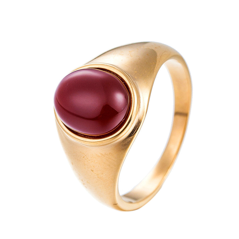 Planderful Gold Plated Stone Titanium Steel Ring For Women And Unisex Statement Jewelry Size 7 8 9 10 11