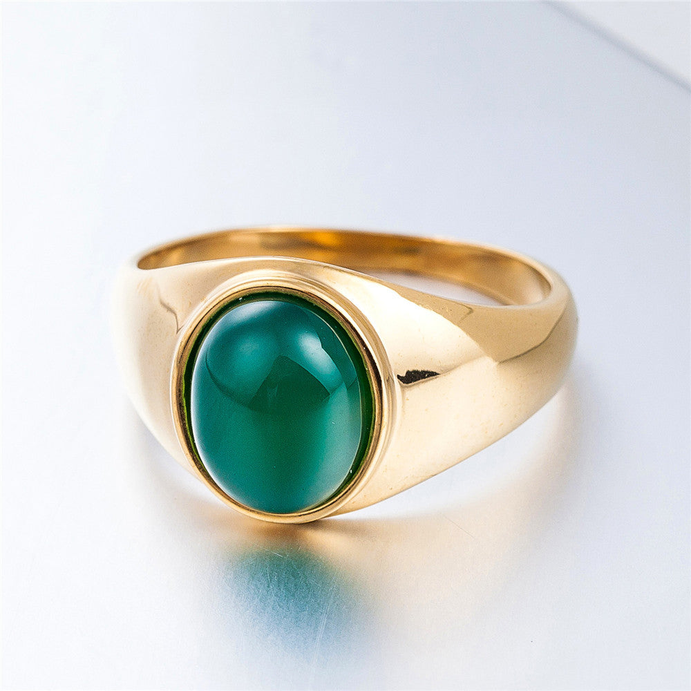 Planderful Gold Plated Stone Titanium Steel Ring For Women And Unisex Statement Jewelry Size 7 8 9 10 11
