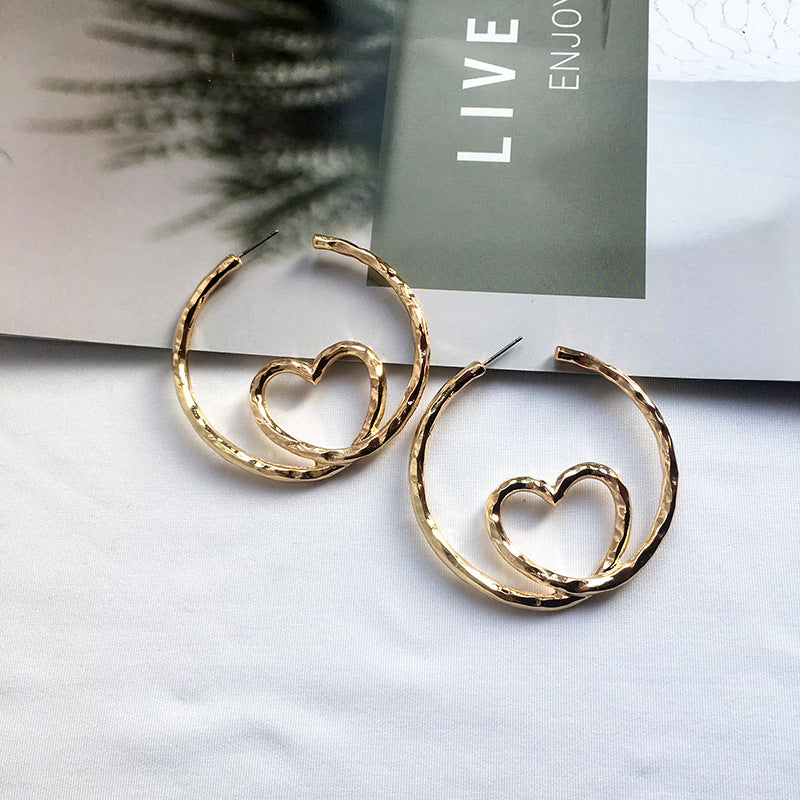 Exaggerated Peach Heart Earrings from Vienna Verve - Trendy Cross-Border Jewelry