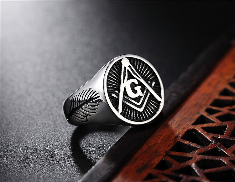 Planderful Freemasonry Ring Titanium Steel Unisex Jewelry Bold Protection Symbol For Everyday Style