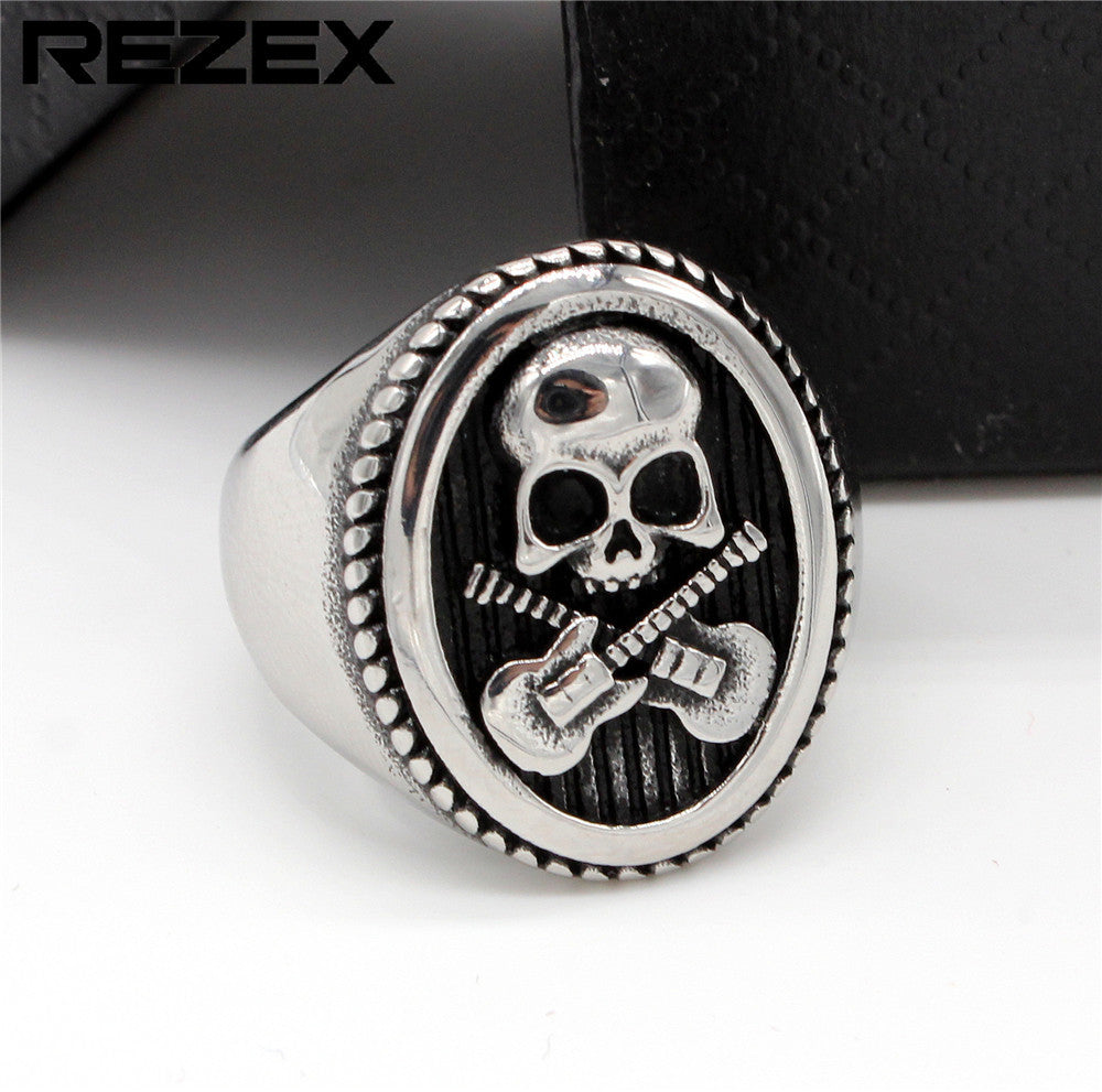 Skull Guitar Titanium Steel Ring