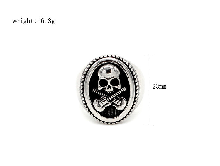 Skull Guitar Titanium Steel Ring
