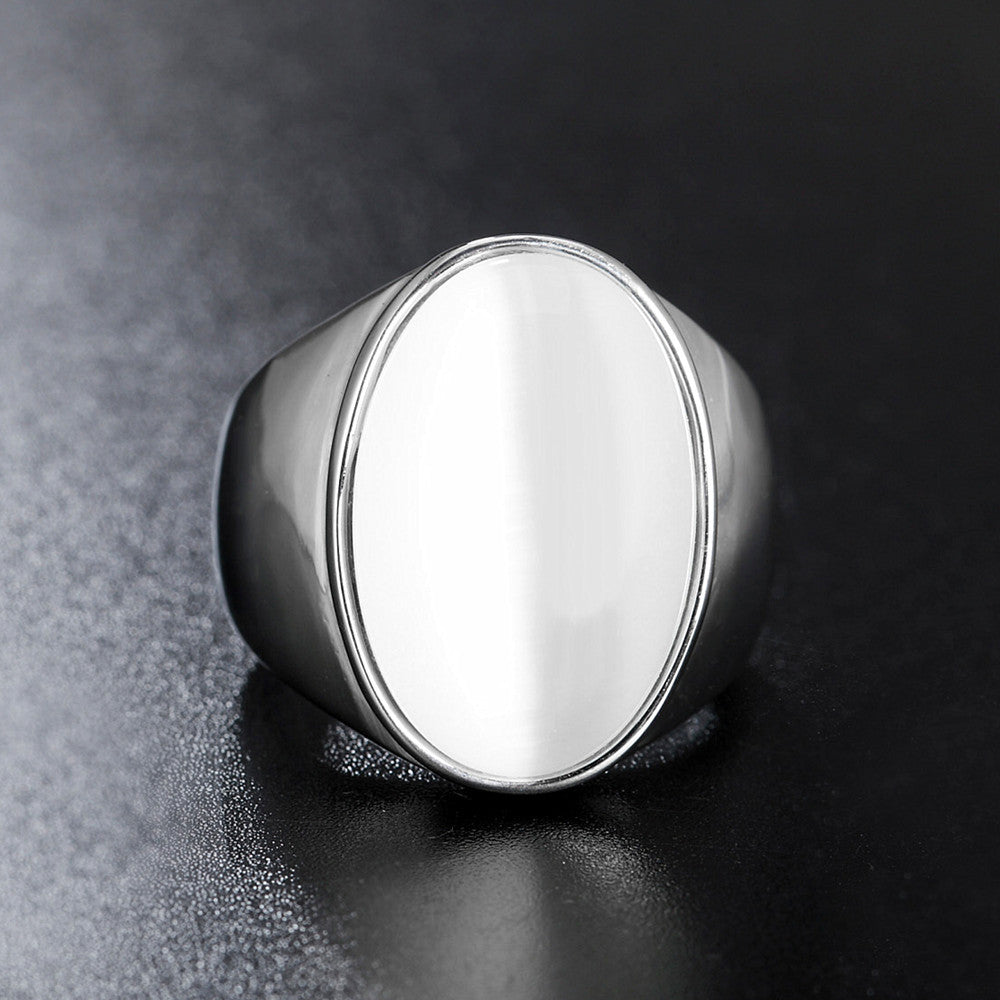 Planderful Oval Opal Ring Unisex Titanium Steel Durable Retro Style For Men And Women