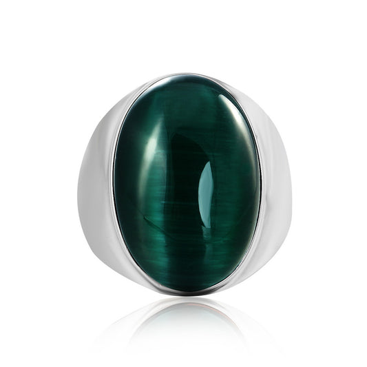 Planderful Oval Opal Ring Unisex Titanium Steel Durable Retro Style For Men And Women