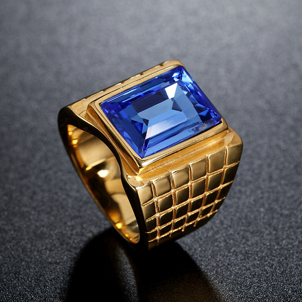 Gold Plated Zircon Ring Statement Unisex Titanium Steel Durable Retro Style Planderful Everyday Genie For Men Women