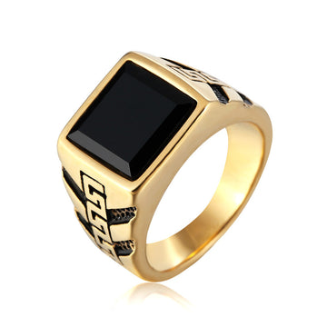 Titanium Steel Ring With Great Wall Pattern Black Stone For Men Unisex Protection Statement By Planderful Everyday Genie