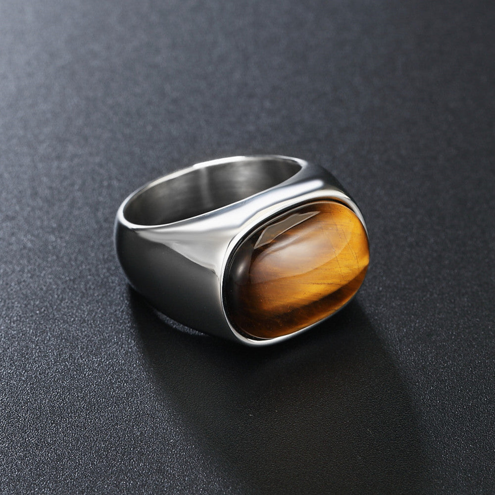 Tiger Eye Ring Titanium Steel For Men And Women By Planderful Retro Unisex Jewelry With Protection Statement