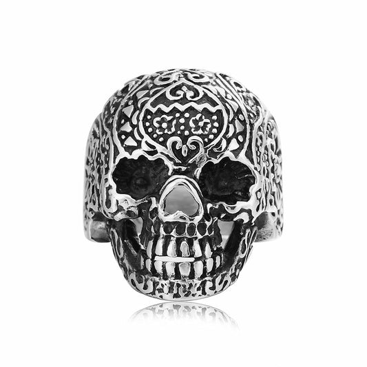 Halloween Carving Skull Head Titanium Steel Ring for Men