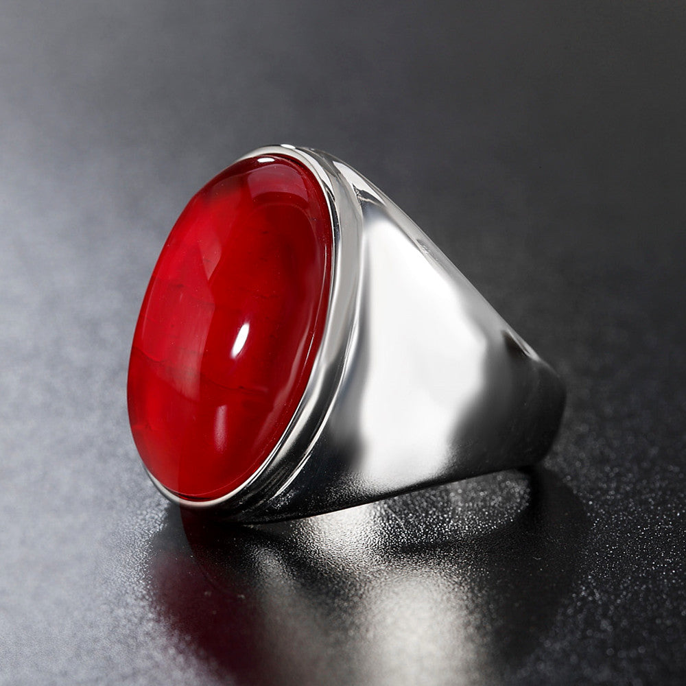 Planderful Oval Opal Ring Unisex Titanium Steel Durable Retro Style For Men And Women