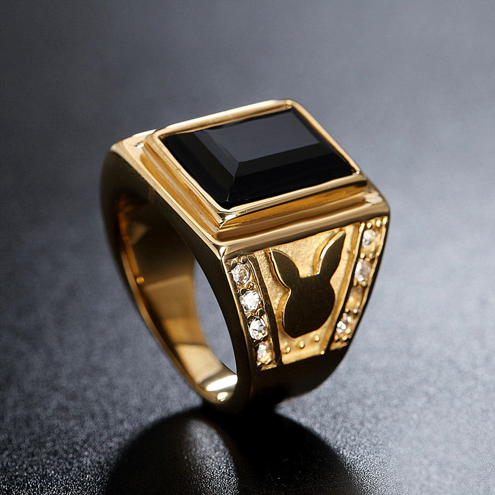 Planderful Premium Titanium Steel Ring For Men And Unisex With Zircon Gold Accent And Personalization