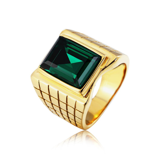 Gold Plated Zircon Ring Statement Unisex Titanium Steel Durable Retro Style Planderful Everyday Genie For Men Women