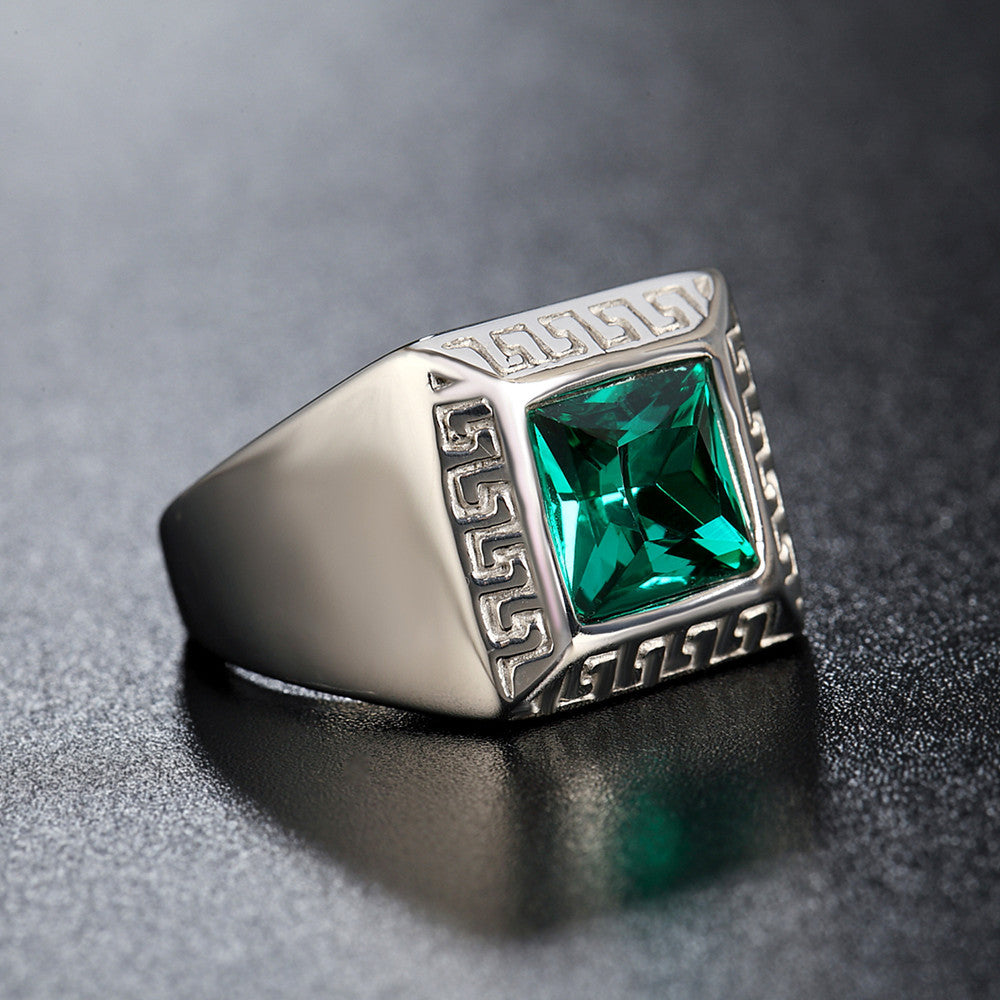 Planderful Great Wall Pattern Titanium Ring For Men Unisex Durable Zircon Statement Jewelry