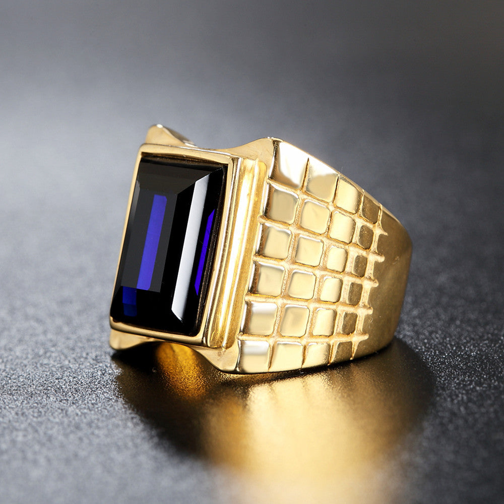 Gold Plated Zircon Ring Statement Unisex Titanium Steel Durable Retro Style Planderful Everyday Genie For Men Women