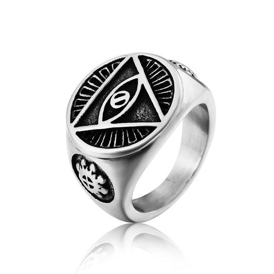 Freemasonry Triangle Eye Ring Unisex Titanium Steel Protection Symbol Planderful For Men And Women