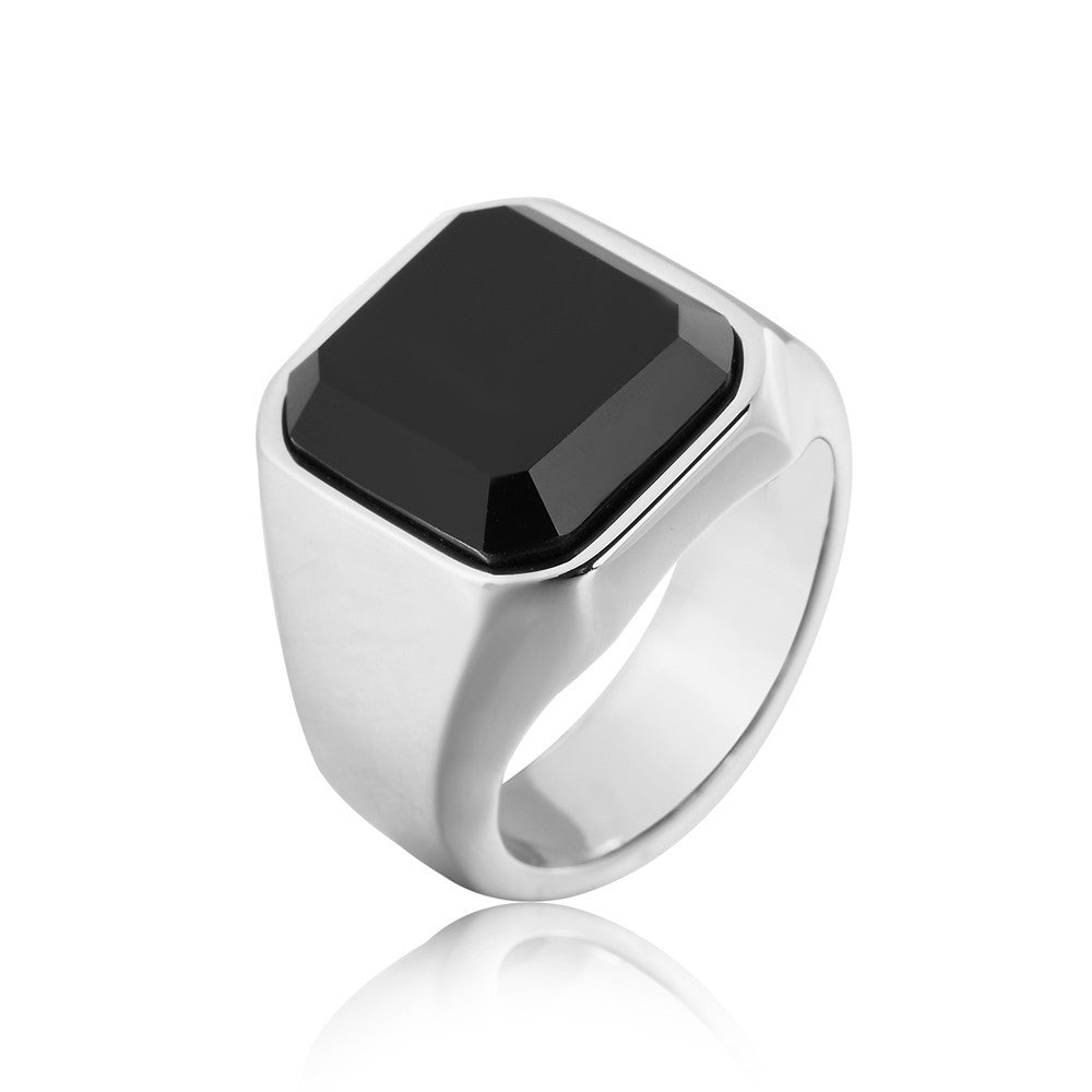 Black Agate Titanium Steel Ring for Men Unisex Protective Statement Planderful Everyday Genie