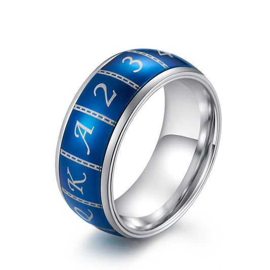 Poker Digital Pattern Ring – Stainless Steel Rotatable Fun – Birthday Gift Novelty