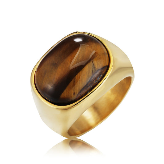 Tiger Eye Ring Titanium Steel For Men And Women By Planderful Retro Unisex Jewelry With Protection Statement