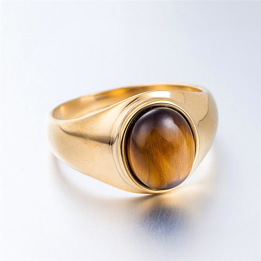Planderful Gold Plated Stone Titanium Steel Ring For Women And Unisex Statement Jewelry Size 7 8 9 10 11
