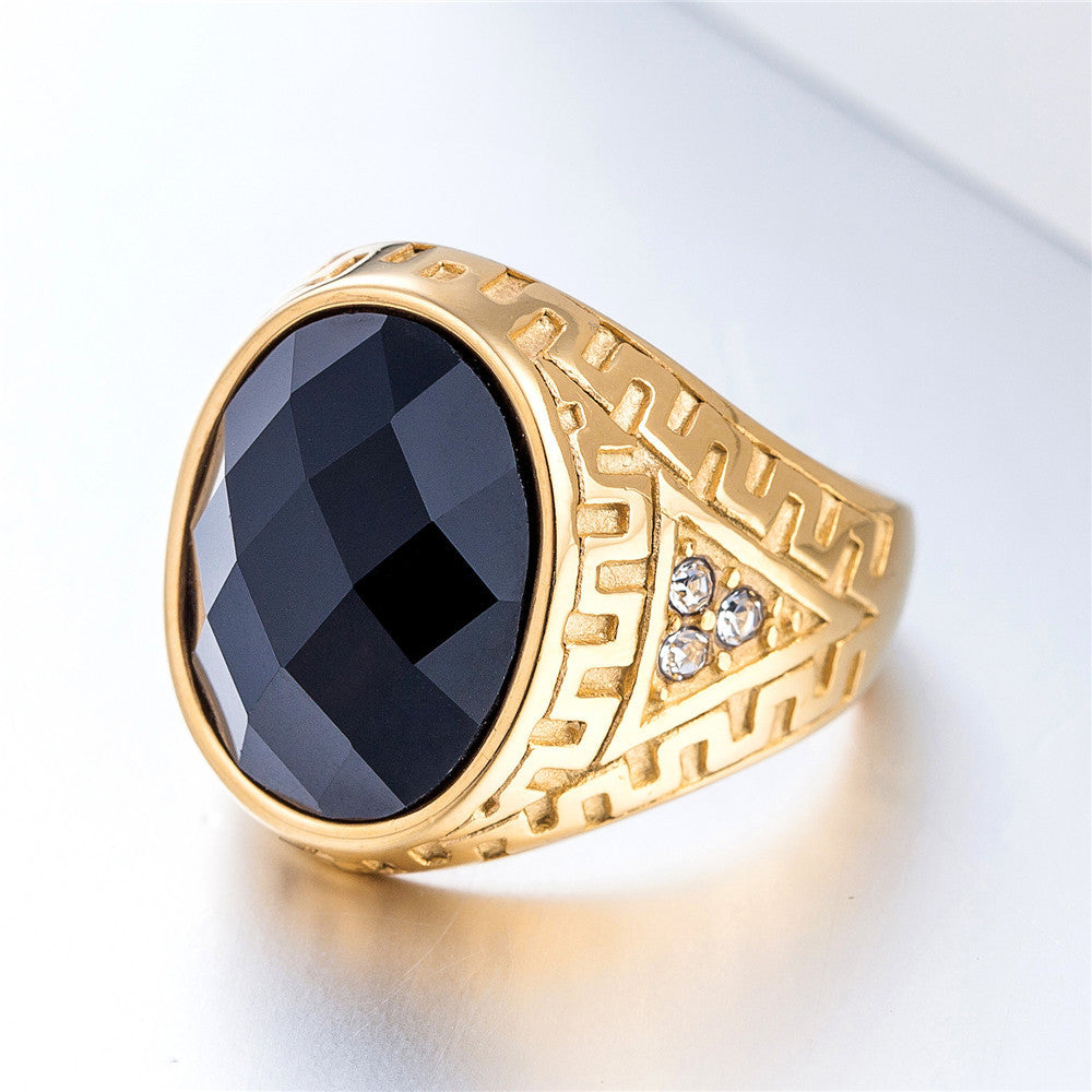 Planderful Gold Plated Retro Zircon Titanium Steel Ring For Unisex Protection Statement
