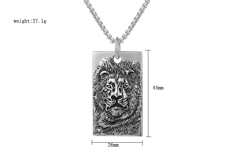 Planderful Titanium Steel Pendant Necklace For Men And Unisex Retro Lion Square Design Everyday Genie
