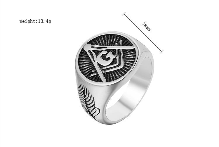 Planderful Freemasonry Ring Titanium Steel Unisex Jewelry Bold Protection Symbol For Everyday Style