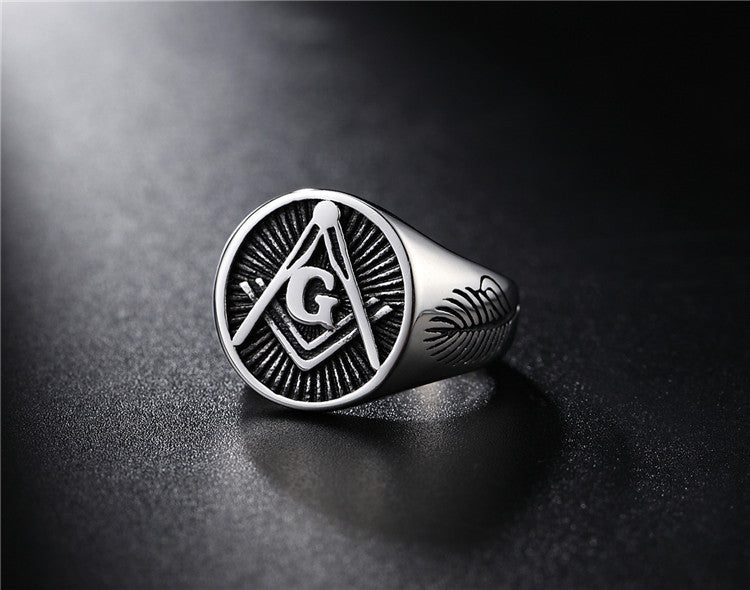Planderful Freemasonry Ring Titanium Steel Unisex Jewelry Bold Protection Symbol For Everyday Style