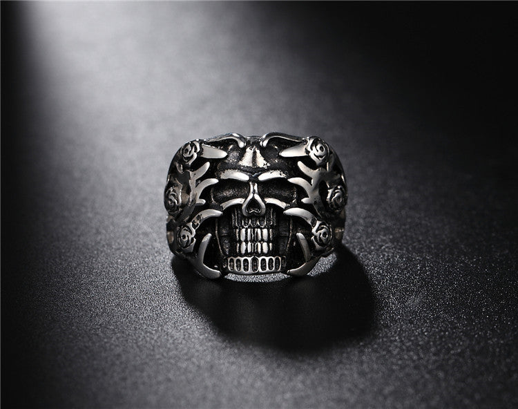 Rose Skull Titanium Steel Ring