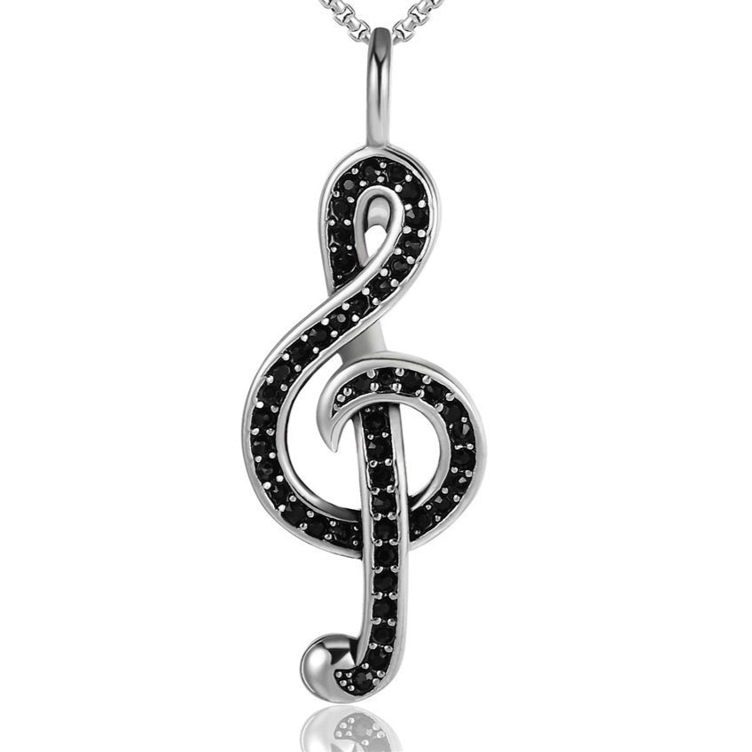 Music Note Pendant Necklace Titanium Steel Premium Unisex With Zircon Accent Planderful For Men And Women