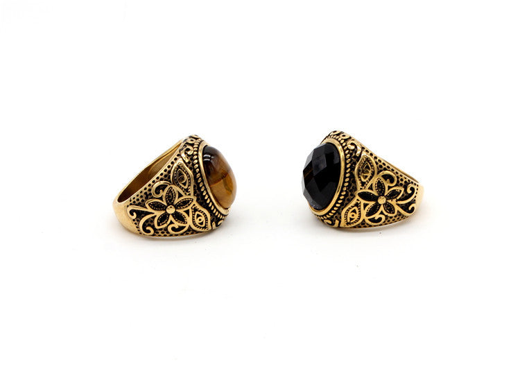 Planderful Tiger Eye Ring Titanium Steel For Unisex Fashion Lovers Retro Protective Statement Jewelry