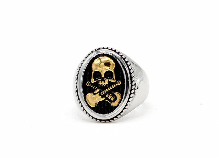 Skull Guitar Titanium Steel Ring