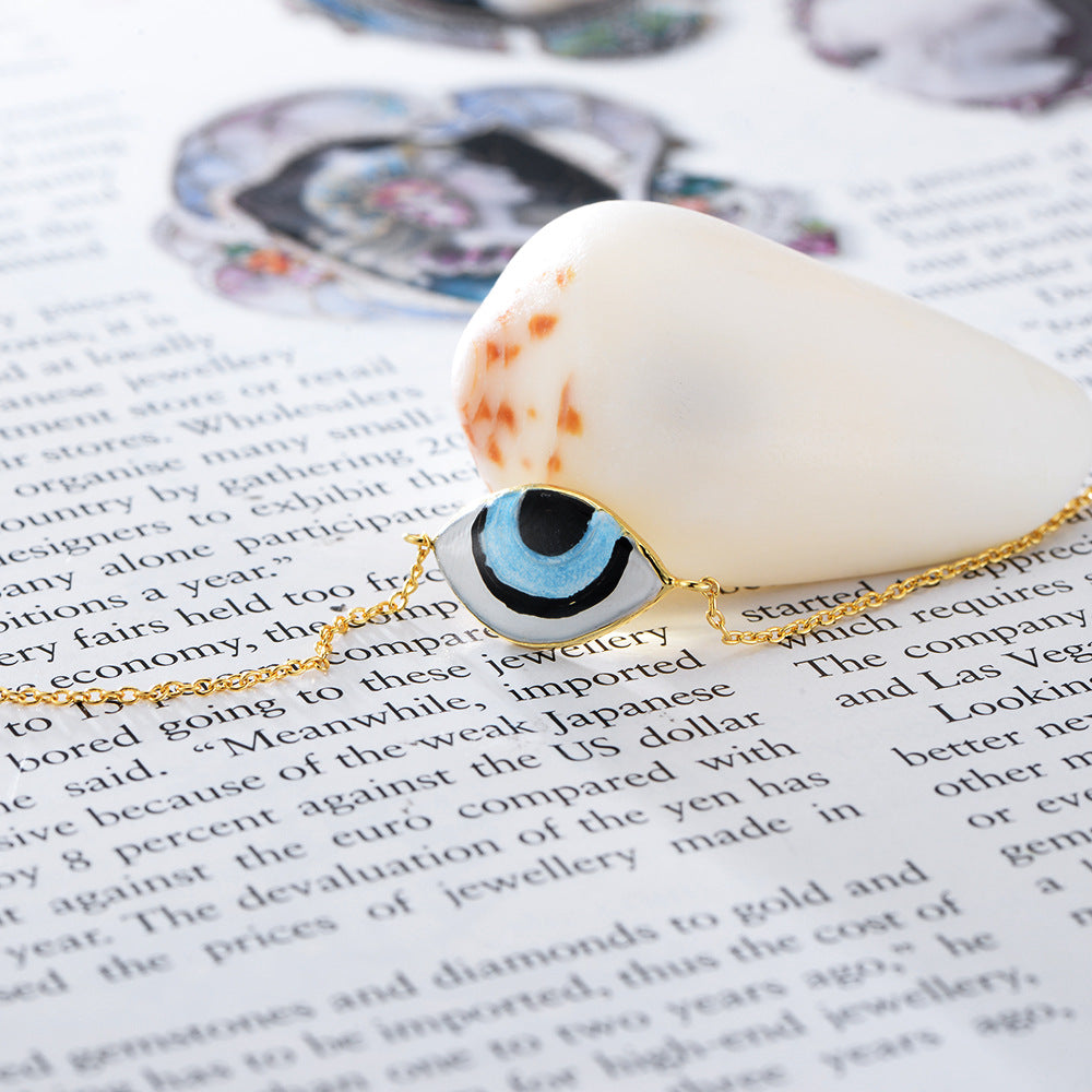 Vintage Electroplated 14k Gold Devil's Eye Bracelet Classic Drip Glue Painted Eye Hand